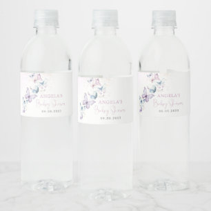 Purple Butterfly Baby Shower Water Bottle Label