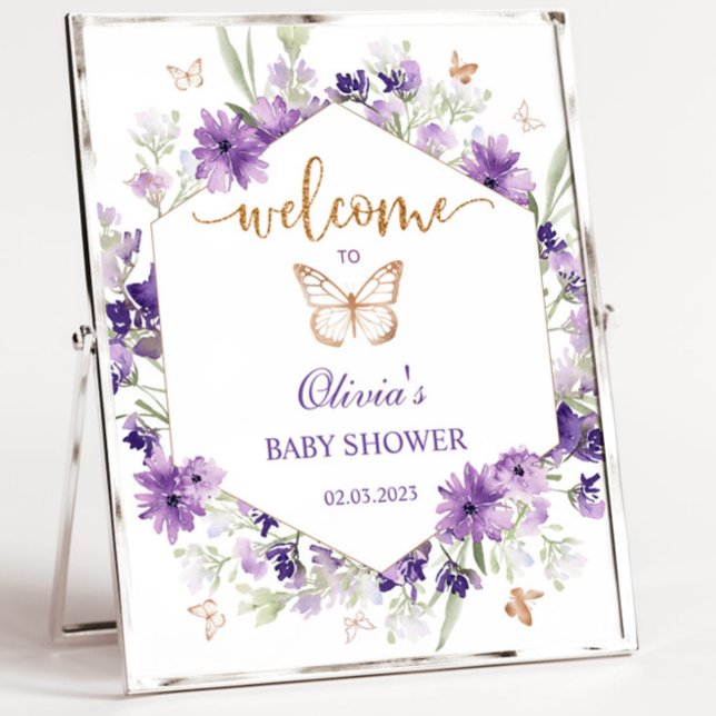 Purple butterfly baby shower welcome sign (Creator Uploaded)