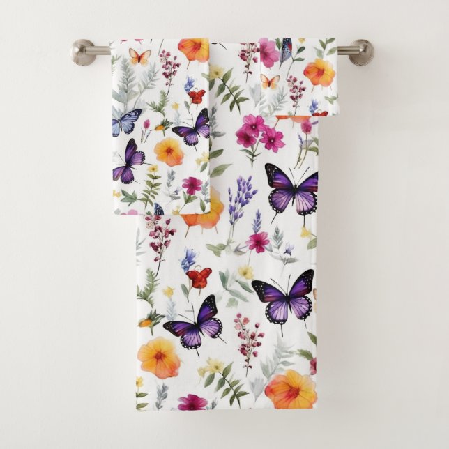 Purple Butterfly Bath Towel Set (Insitu)
