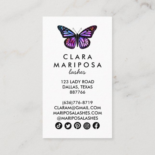 Purple Butterfly Beauty Yoga Makeup Wellness Discount Card (Back)