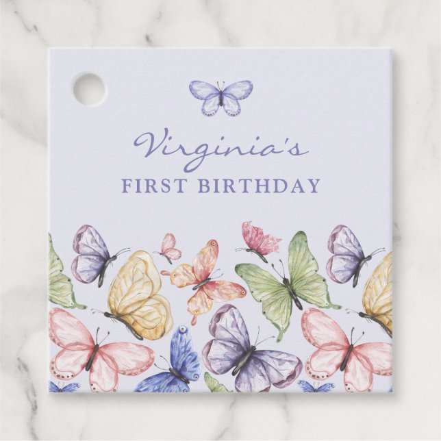Purple Butterfly Birthday Favour Tags (Front)