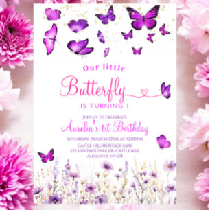  Purple butterfly birthday  Invitation