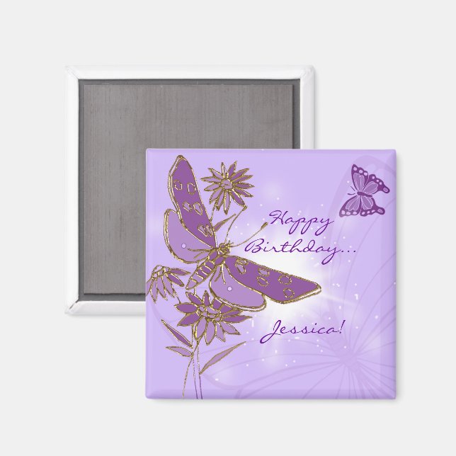 Purple Butterfly Birthday Magnet (Front/Back)