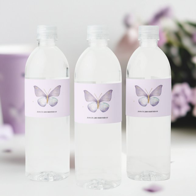  Purple Butterfly Birthday Party Water Bottle Label (Creator Uploaded)
