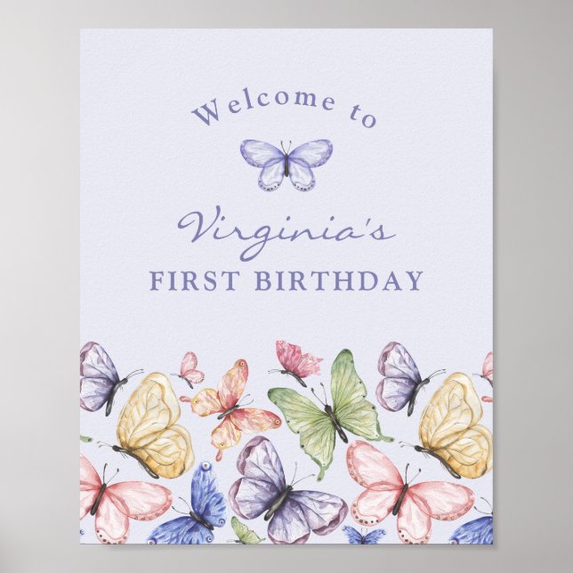 Purple Butterfly Birthday Poster (Front)
