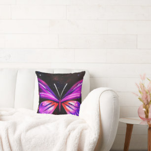 Purple butterfly black galactic background cushion