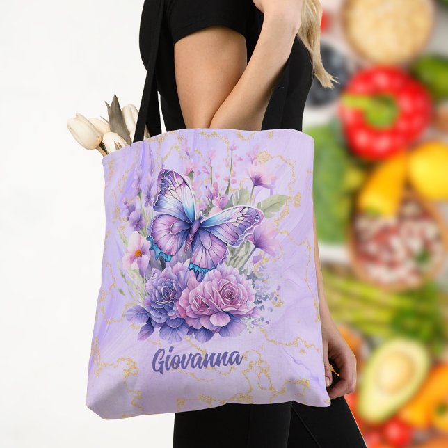 Purple Butterfly Blooming Garden  Tote Bag (Creator Uploaded)