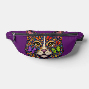 Purple Butterfly Blooms Cat Portrait   Kitty Lover Bum Bags
