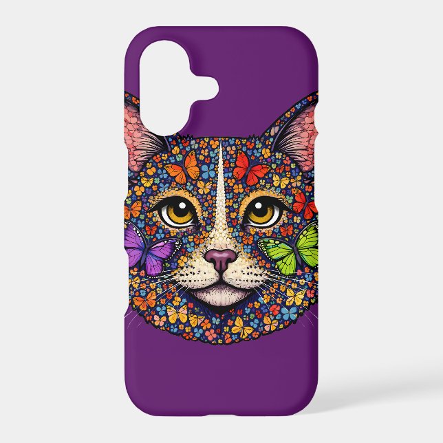 Purple Butterfly Blooms Cat Portrait | Kitty Phone (Back)