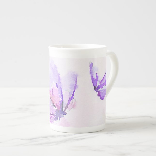 Purple Butterfly Bone China Mug (Front Right)