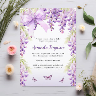 Purple butterfly bow girl Baby Shower invitation