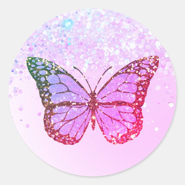 purple butterfly classic round sticker (Front)