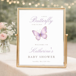 Purple Butterfly Delicate Girl Baby Shower Welcome Poster