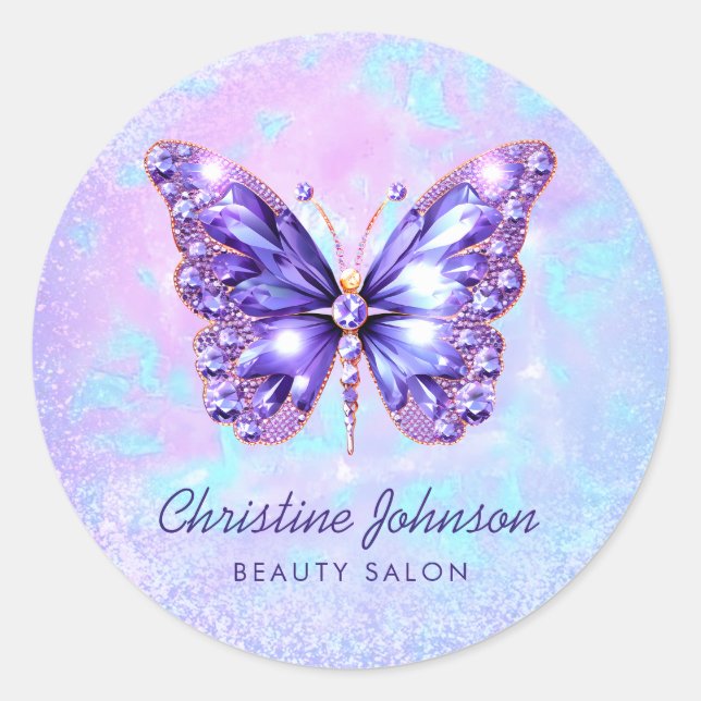 purple butterfly design  classic round sticker (Front)