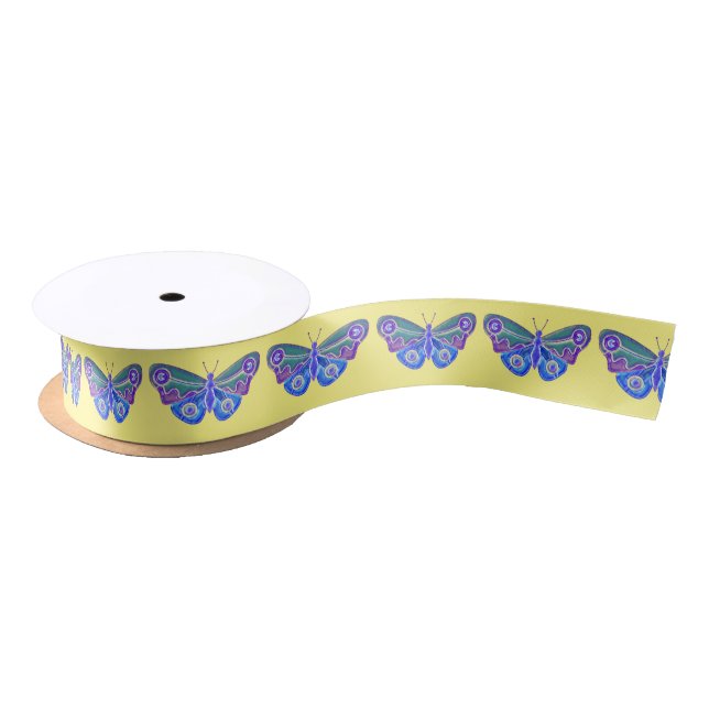 Purple Butterfly Drawing Satin Ribbon (Spool)