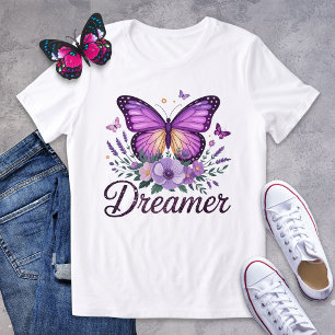 Purple Butterfly Dreamer Shirt with Floral Design
