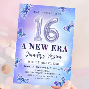 Purple Butterfly Eras Birthday 16th Birthday Invitation
