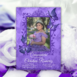 Purple Butterfly, Fancy Quinceanera Invitation