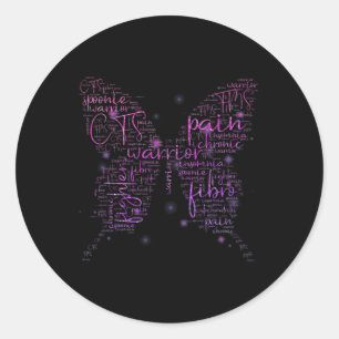 Purple Butterfly Fibro Warrior Awareness Word Clou Classic Round Sticker