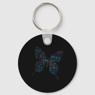 Purple Butterfly Fibro Warrior Awareness Word Clou Key Ring