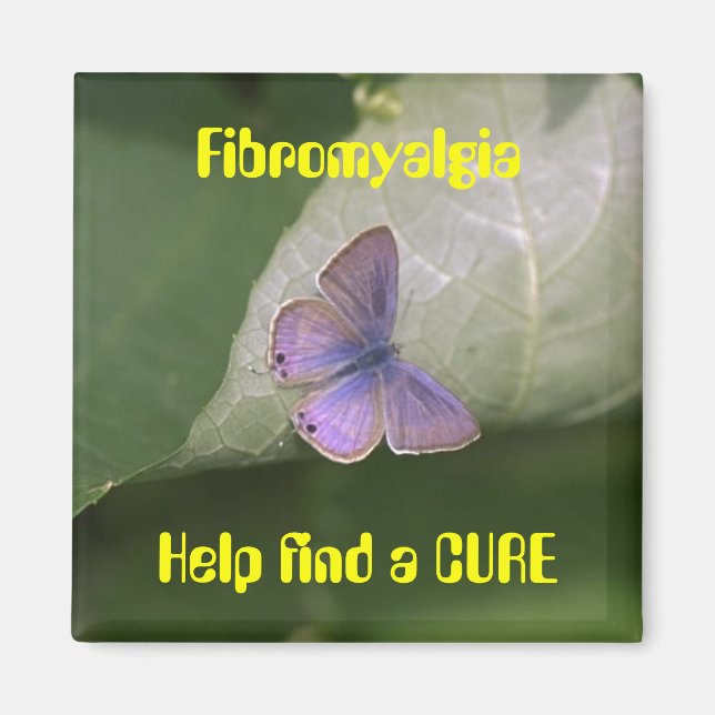 purple butterfly, Fibromyalgia Help find a CURE Magnet (Front)