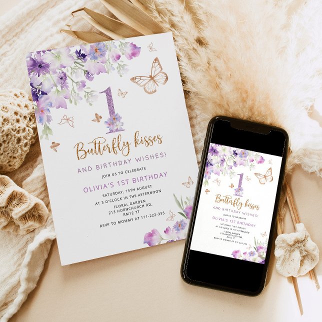 Purple Butterfly first birthday Invitation (Creator Uploaded)