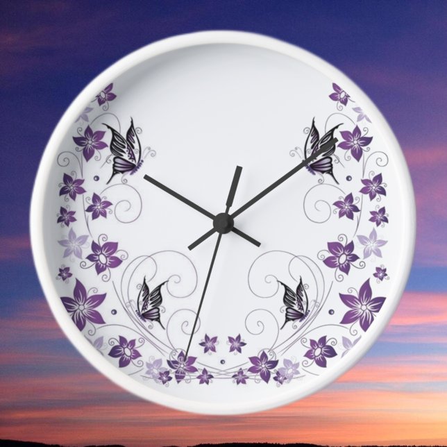 Purple Butterfly floral Acrylic Wall Clock (Creator Uploaded)