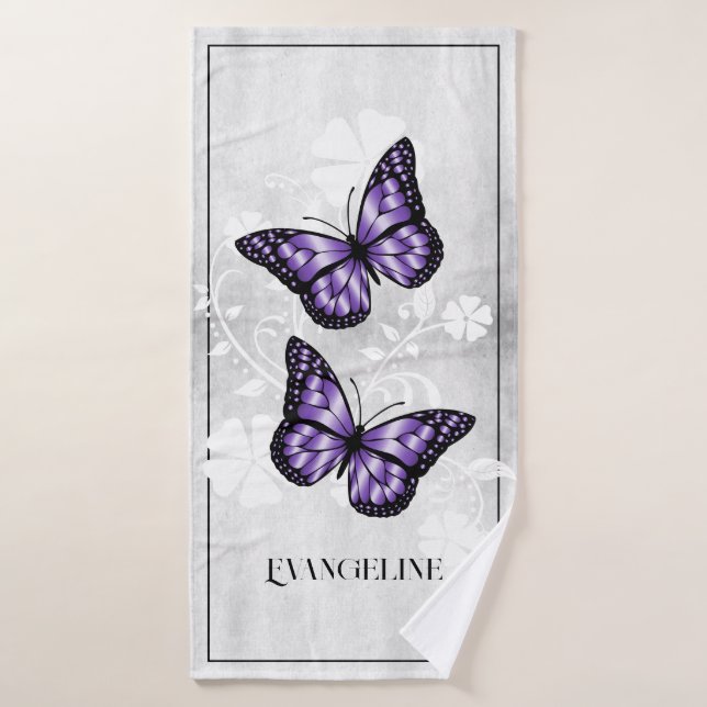 Purple Butterfly Floral Bath Towel Set (Bath Towel)