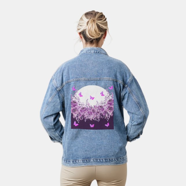 Purple Butterfly Floral Denim Jacket (Model)