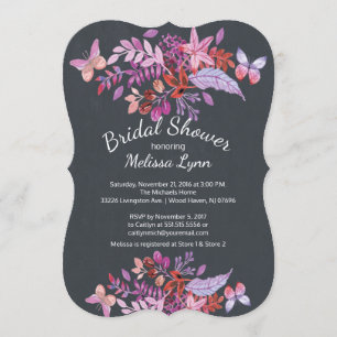 Purple Butterfly Floral Fall Bridal Shower Invitation