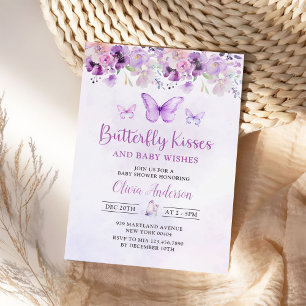 Purple Butterfly Floral Girl Baby Shower Invitation