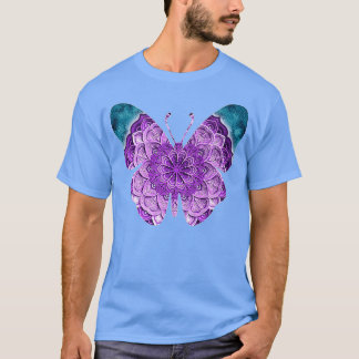 Purple Butterfly Floral in Hippie Mandala Flower T-Shirt