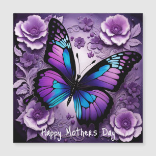 Purple Butterfly Floral Mothers Day Magnetic Card