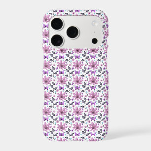 Purple Butterfly Floral Pattern Cute Cottagecore 