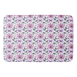 Purple Butterfly Floral Pattern Cute Cottagecore Bath Mat