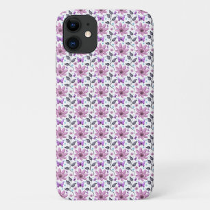 Purple Butterfly Floral Pattern Cute Cottagecore iPhone 11 Case