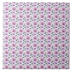 Purple Butterfly Floral Pattern Cute Cottagecore Ceramic Tile