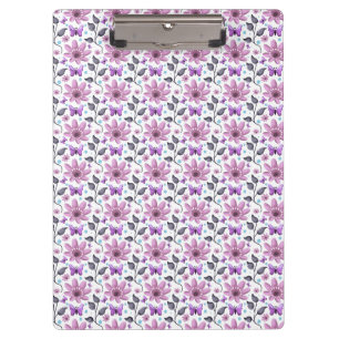Purple Butterfly Floral Pattern Cute Cottagecore Clipboard