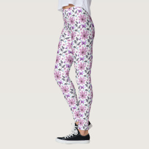 Purple Butterfly Floral Pattern Cute Cottagecore Leggings