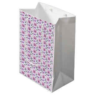 Purple Butterfly Floral Pattern Cute Cottagecore  Medium Gift Bag