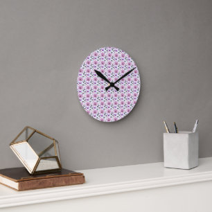Purple Butterfly Floral Pattern Cute Cottagecore  Round Clock