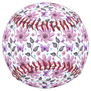 Purple Butterfly Floral Pattern Cute Cottagecore Softball