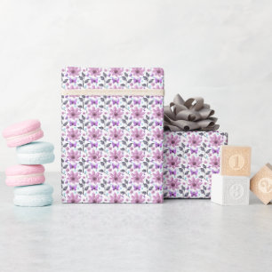 Purple Butterfly Floral Pattern Cute Cottagecore  Wrapping Paper