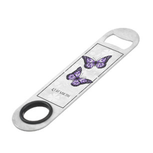 Purple Butterfly Floral Personalised Bar Key