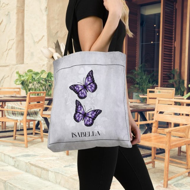 Purple Butterfly Floral Personalised Tote Bag (Purple Butterfly Floral Personalized Tote Bag)