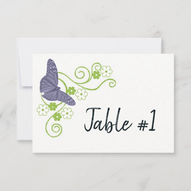 Purple Butterfly Floral Reception Table Card (Front)