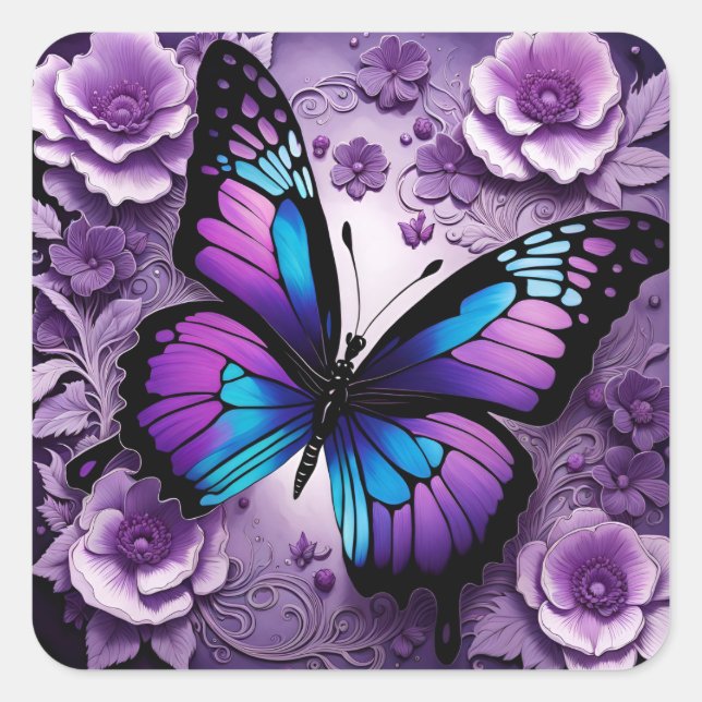 Purple Butterfly Floral  Square Sticker (Front)