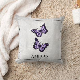 Purple Butterfly Floral Throw Pillow
