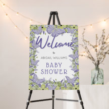 Purple Butterfly & Flower Girl Baby Shower Welcome