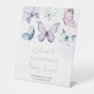 Purple Butterfly Girl Baby Shower Welcome Sign